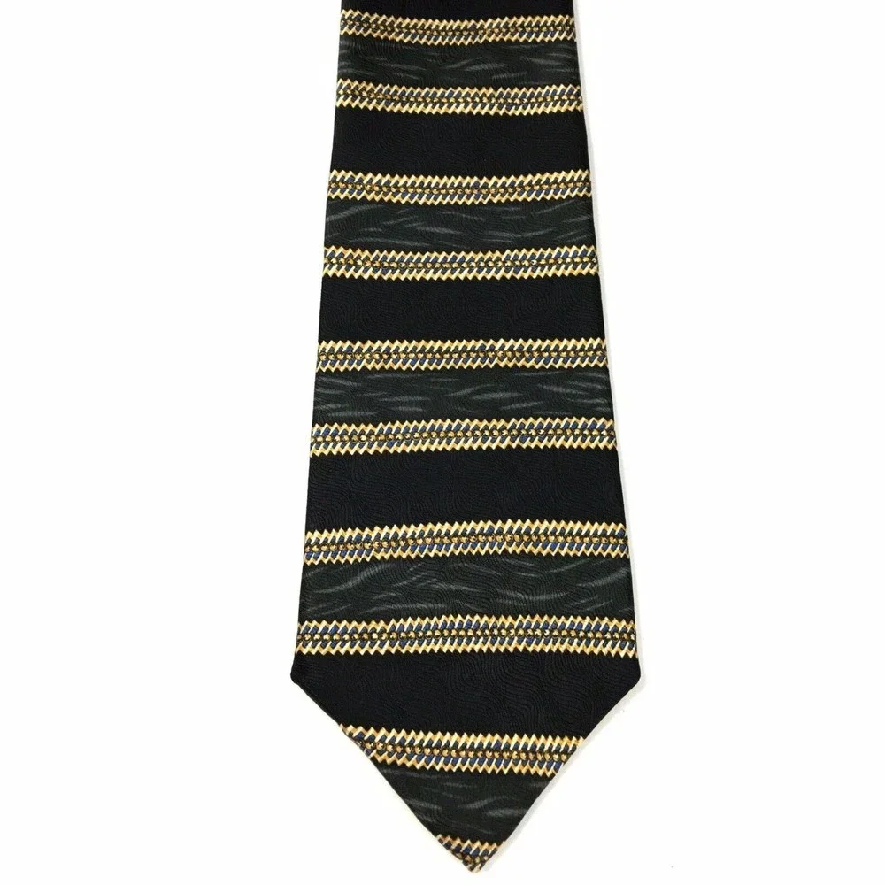 Metropolitan Museum Of Art Black Gray Blue Yellow Abstract Striped Silk Necktie